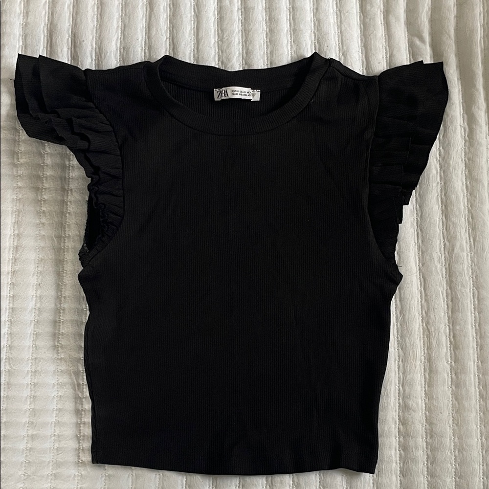 Zara Black Ruffle Sleeve Top